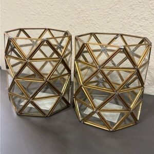 Geometric Gold glass Candle Holders